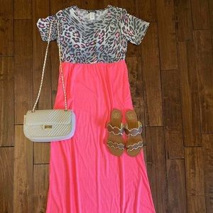 Neon pink animal print maxi dress